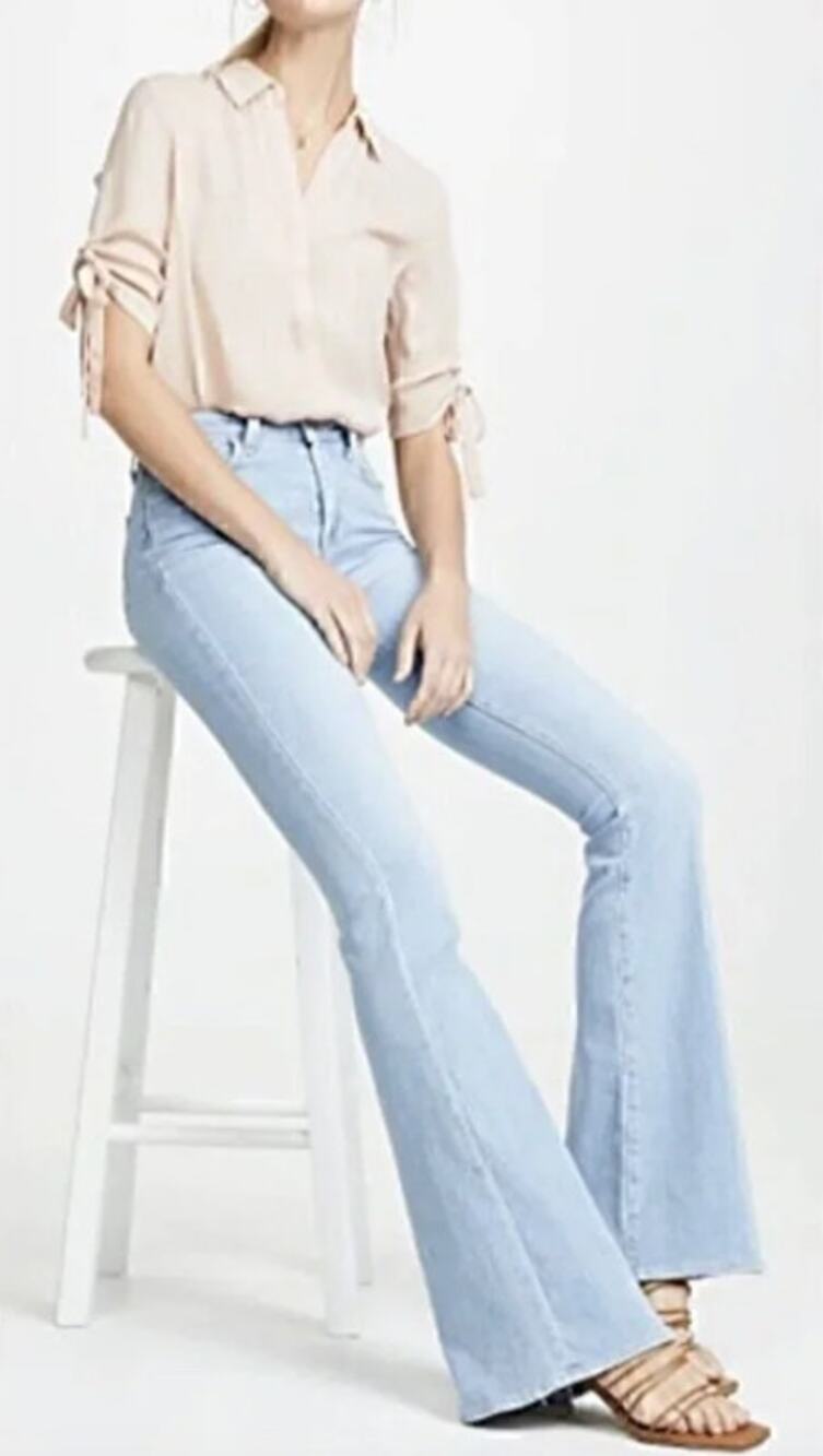 L'Agence Bell High Rise Flare Jeans Raw Edge Denim Blue Cloud 31 x 32.75